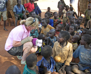 woman talking to the children